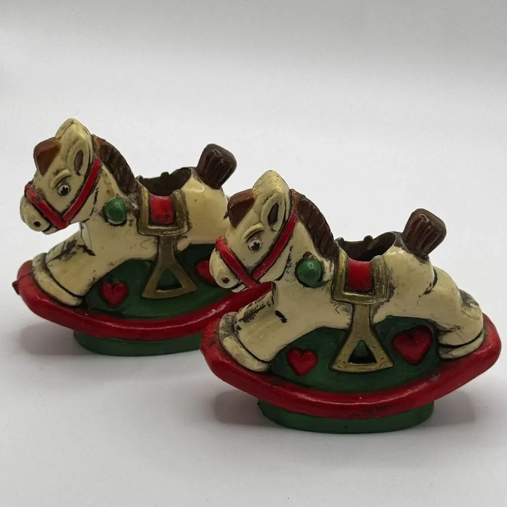 Holiday Memories Rocking Horse Mini Candle Holders Set of 2 Vintage Christmas